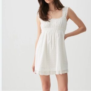 Y2K Forever Babydoll White Sleeveless Linen Mini Dress Milkmaid Sz Small Peasant